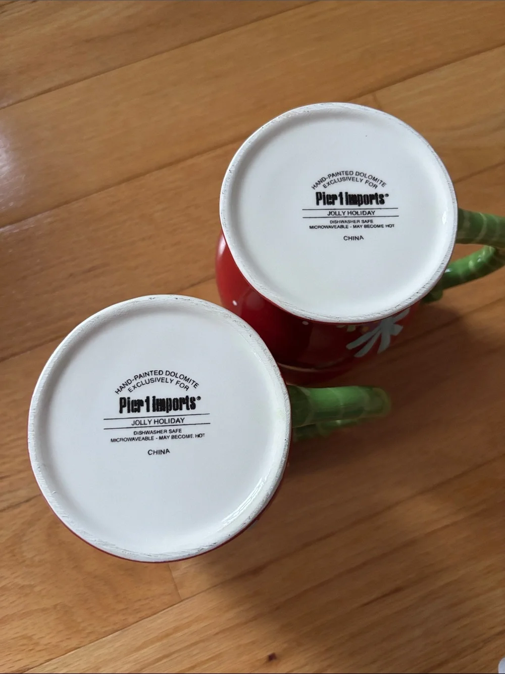 Pier 1 Red and Green Snowman Mugs (Set of 2)